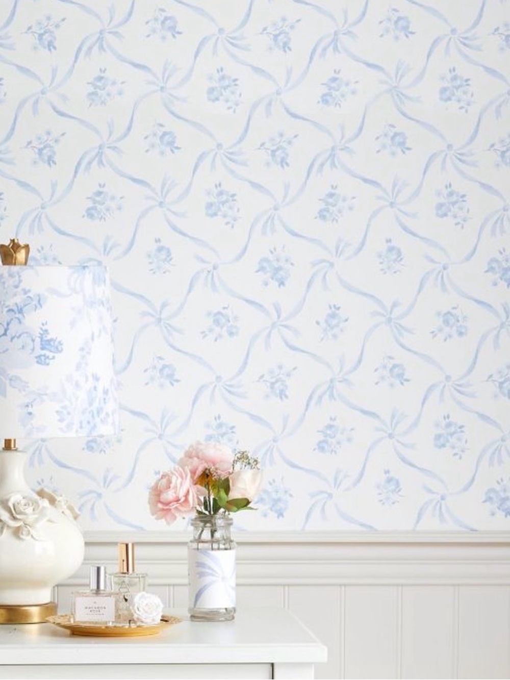 LoveShackFancy Blue Floral Pattern peel and stick Wallpaper - Home Wall Decor